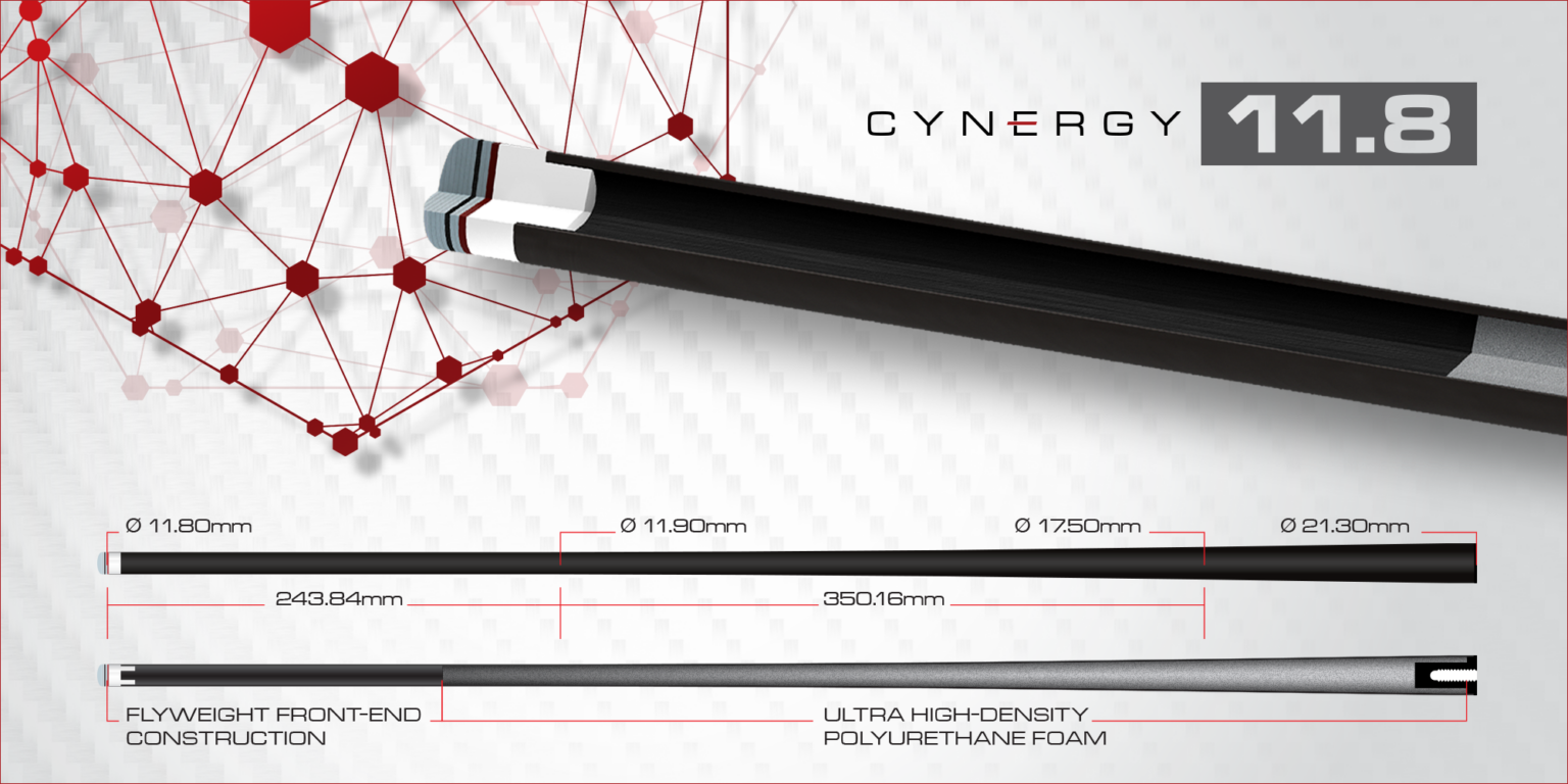 Cuetec Cynergy 11.8 - puntale in fibra di carbonio per biliardo pool schema tecnico con misure
